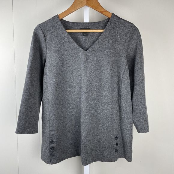 J. Jill Wearever Double Face Jersey Buttoned Hem Top Charcoal Gray Small - Picture 1 of 7